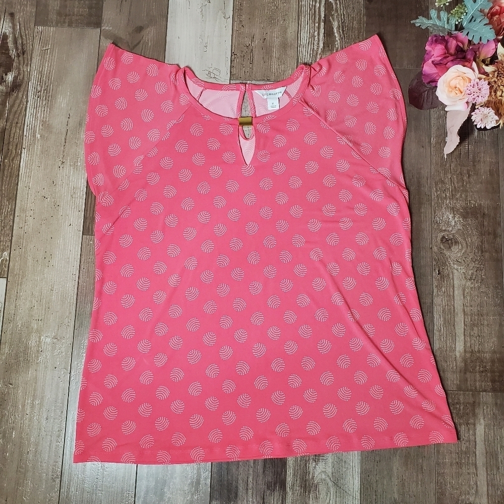 Liz Claiborne Coral Pink Women's Keyhole Blouse with Goldtone Hardware Size XL - Picture 11 of 16